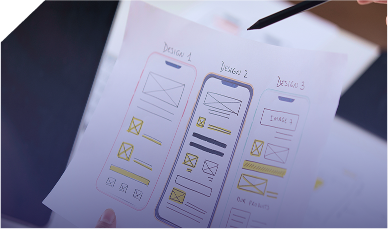 Hand-drawn mobile app wireframes and interface sketches on paper for planning user-friendly applications.