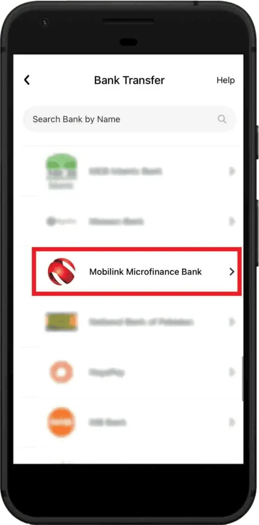 Step 3: Choose Mobilink Microfinance Bank